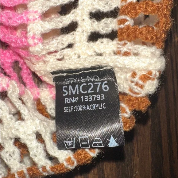 POL boho weave pattern Crochet knit Pink and Brown Top one size - Picture 9 of 10